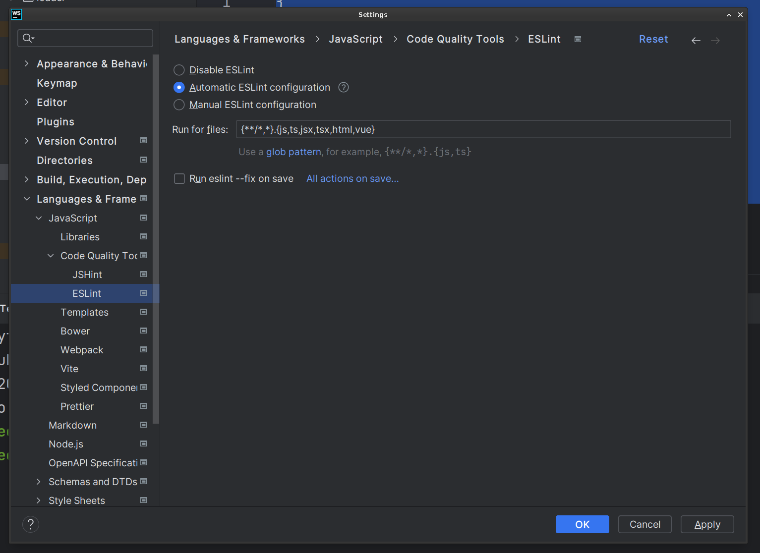 WebStorm eslint setup